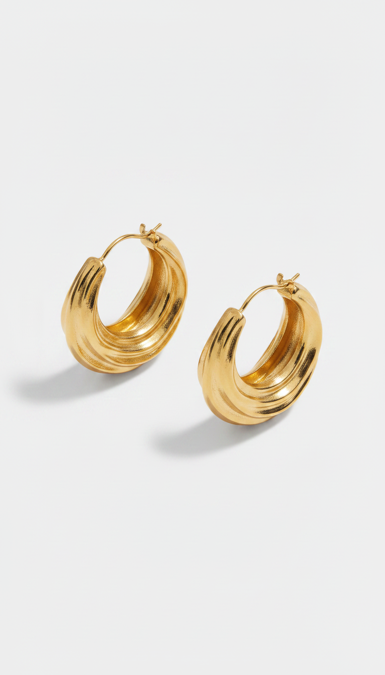 Alternate angle view of Large Waterproof Gold-Plated Hoop Earrings
