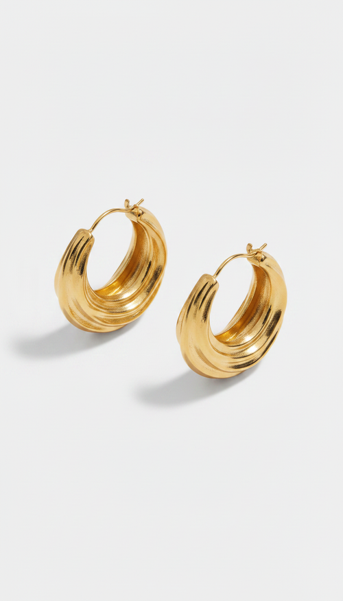 Alternate angle view of Large Waterproof Gold-Plated Hoop Earrings