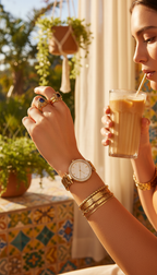 Champagne Gold Women's Designer-Inspired Watch in use