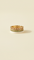Radiance Stackable Rings Set, Jewelry photographed at 3/4 angle on wrist/neck/ear/hands against matte cream or pale wood...