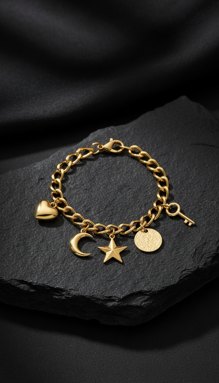 Gold-plated charm bracelet in a new setting