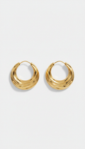 A perfectly centered image of large-sized waterproof gold-plated hoop earrings from 'Golden Waves'. The earrings are...