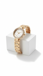 Champagne Gold women's designer-inspired watch, Default: 3/4 hero angle that reveals both face and profile of...